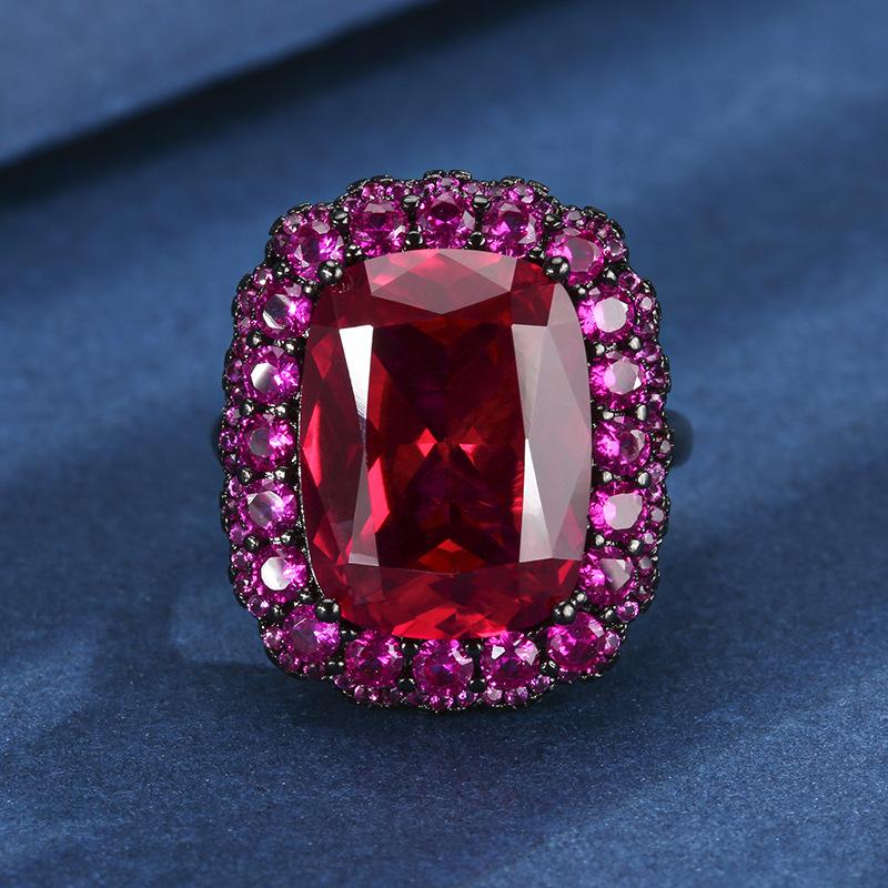 

Autumn And Winter Jewelry Copper Bottom Gold Plating Simulation Red Corundum Blue Spinel Temperament Black Gold Set 12 * 16