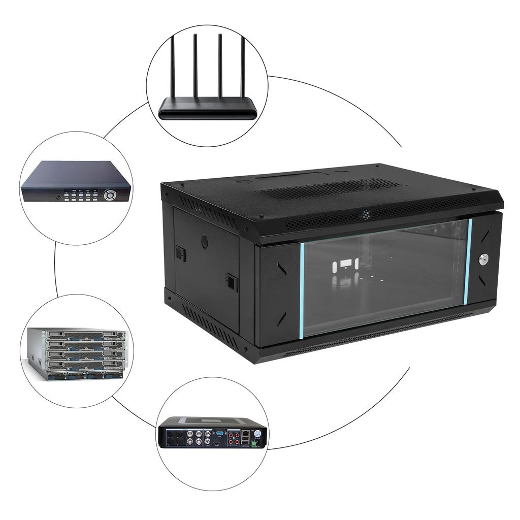 4U Wall Mount Server Cabinet, Network Server Data Cabinet Rack Wall Mount Network Rack Enclosure with Locking Glass Door