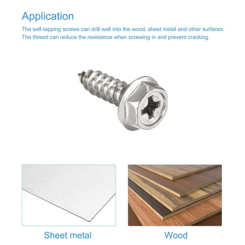 uxcell Hex Washer Self-Tapping Screws, 304 Stainless Steel Hex Flange Sheet Metal Screws, M4x12mm, 25 Pieces