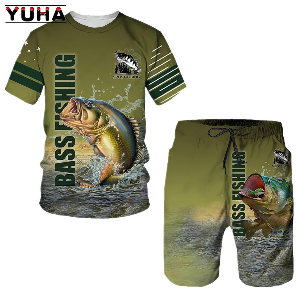 YUHA Angeln Custom 3D Gedruckt Herren Unisex Cool Sommer T-Shirts Kurzarm Freizeit T-Shirts Heiß Zweiteilig