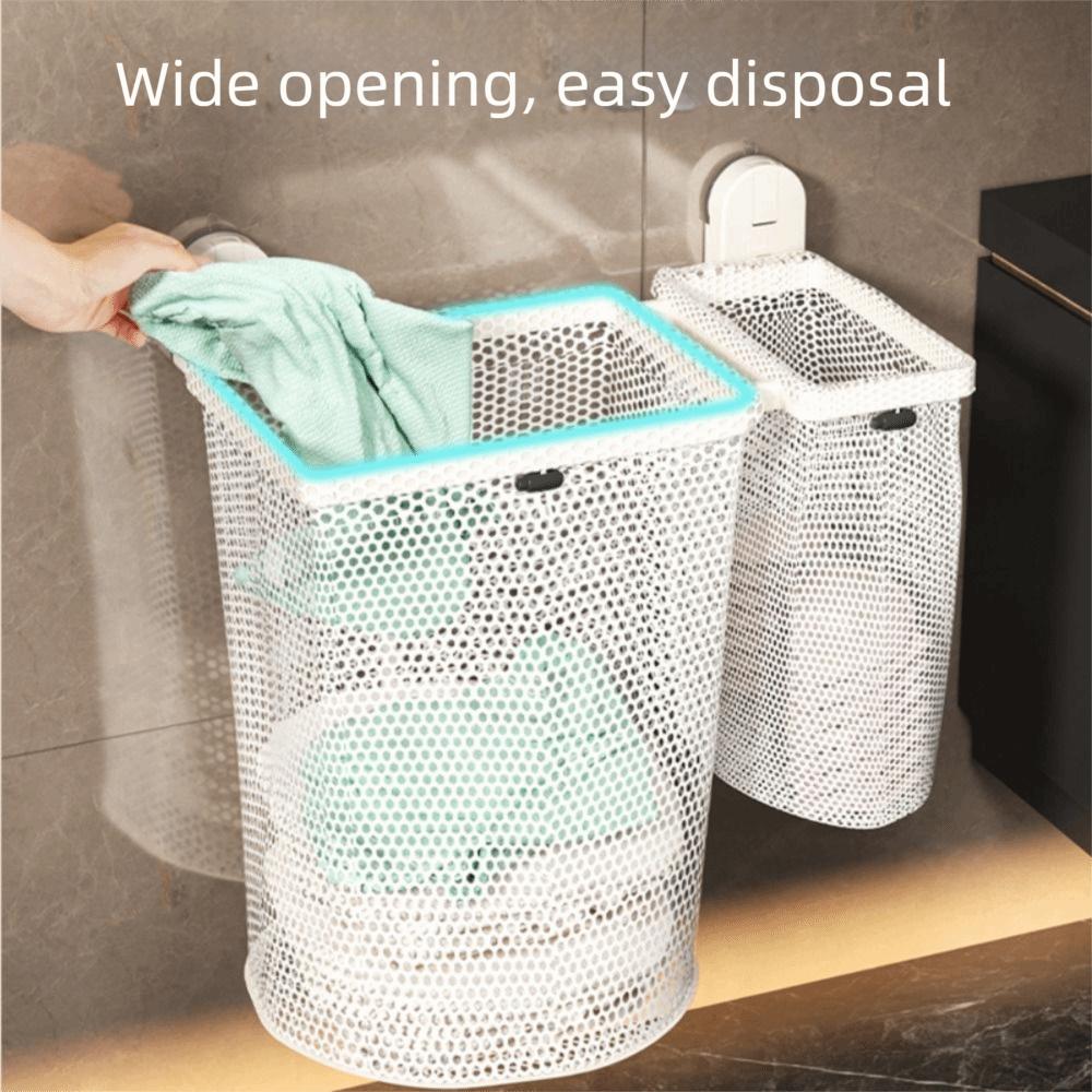 Mesh Material Collapsible Laundry Bag Suction Cup Mounting Breathable Design Hanging Laundry Basket 1/2 Compartments