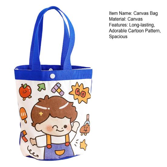 Kinder Leinwandtasche Süßes Cartoon Mädchen Junge Muster Tragetasche Rosa Blaue Kante Wiederverwendbare Tragetasche für Kinder Schulausflug Picknick Einkaufen