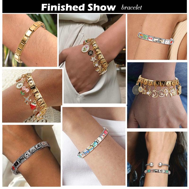 Fashion Golden 26 Letters A-Z Italian Links Charm Beads 9mm Stainless Steel Bracelet Jewelry DIY Hand Making