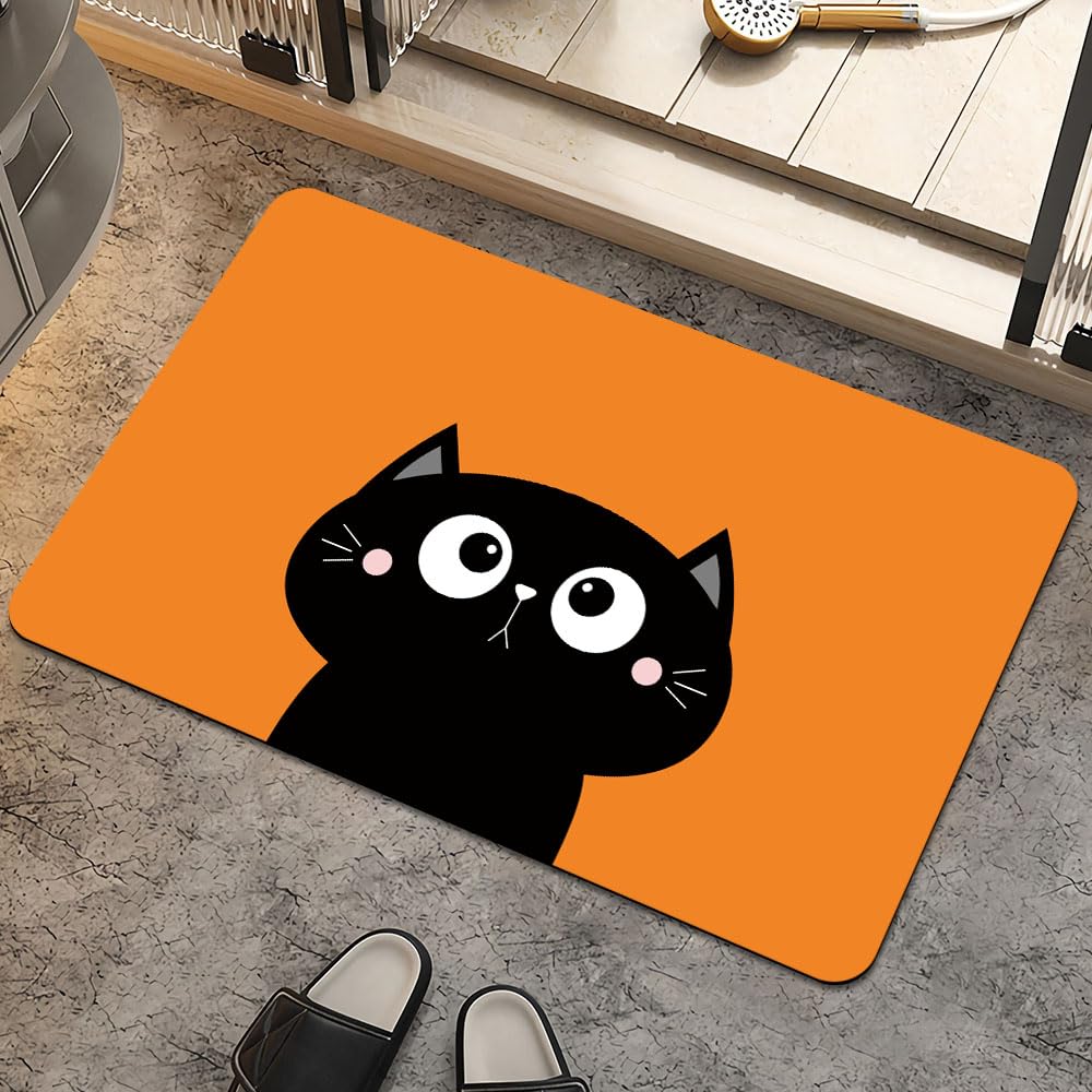 Black Cat Carpet Kawaii Cat Area Rug For Bedroom Living Room Bathroom Decor Entrance Doormat Cartoon Pet Cats Print Floor Mat