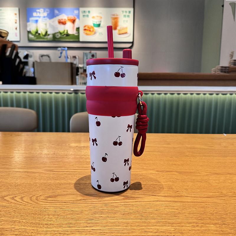 High Appearance, Large Capacity Cartoon Animal Insulated Cup, Car Mounted Stainless Steel Straw Cup