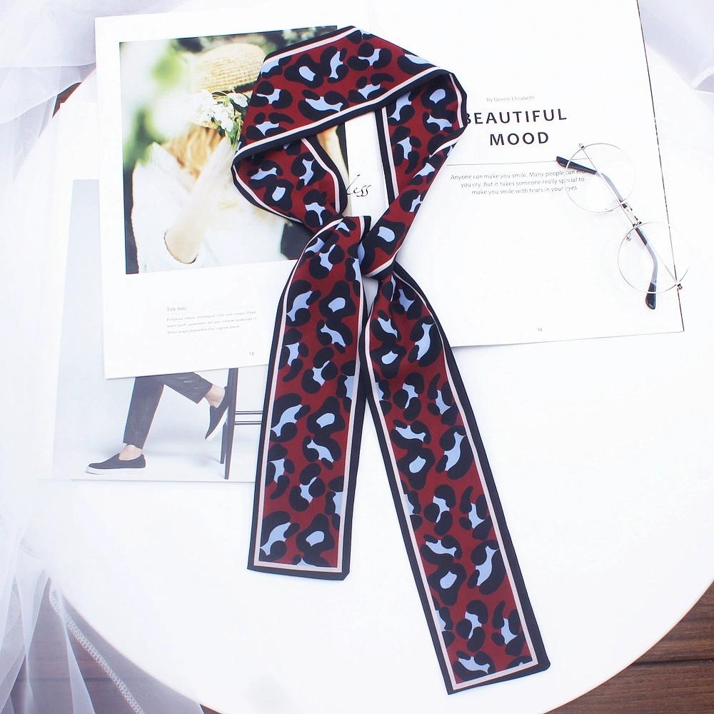 Korean Leopard Printed Skinny Scarf Women Soft Double Sided Neckerchief Hairband Lady Headband Bagscarf Female Neck Tie