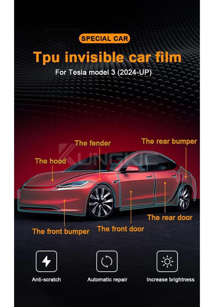Tesla Model 3 Facelift Invisible TPU Car Wrap – Paint Protection Film for 24 Cross-Border Models