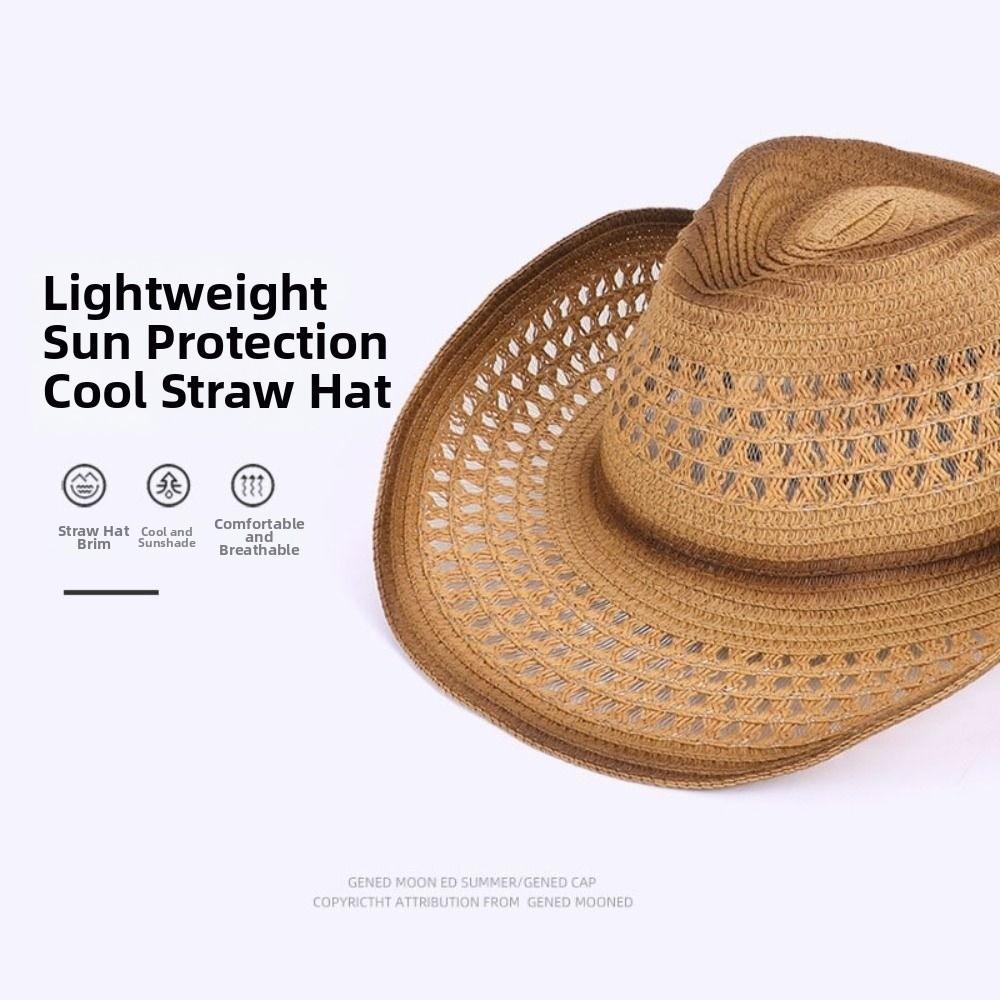 Retro Sunscreen Straw Hat Hollow Out Wide Brim Beach Hats Western Cowboy Hat Summer
