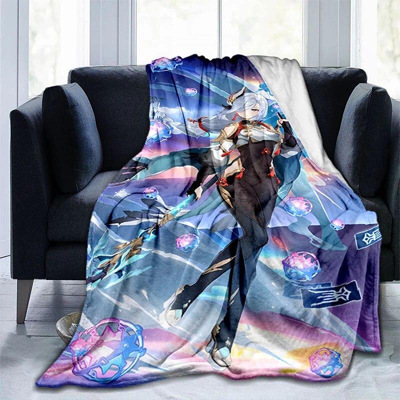 Popular Games Genshin Impact Printed Blanket Flannel Warmth Soft Plush Sofa Bed Throwing Blankets Plush Throwing Anime Blanket
