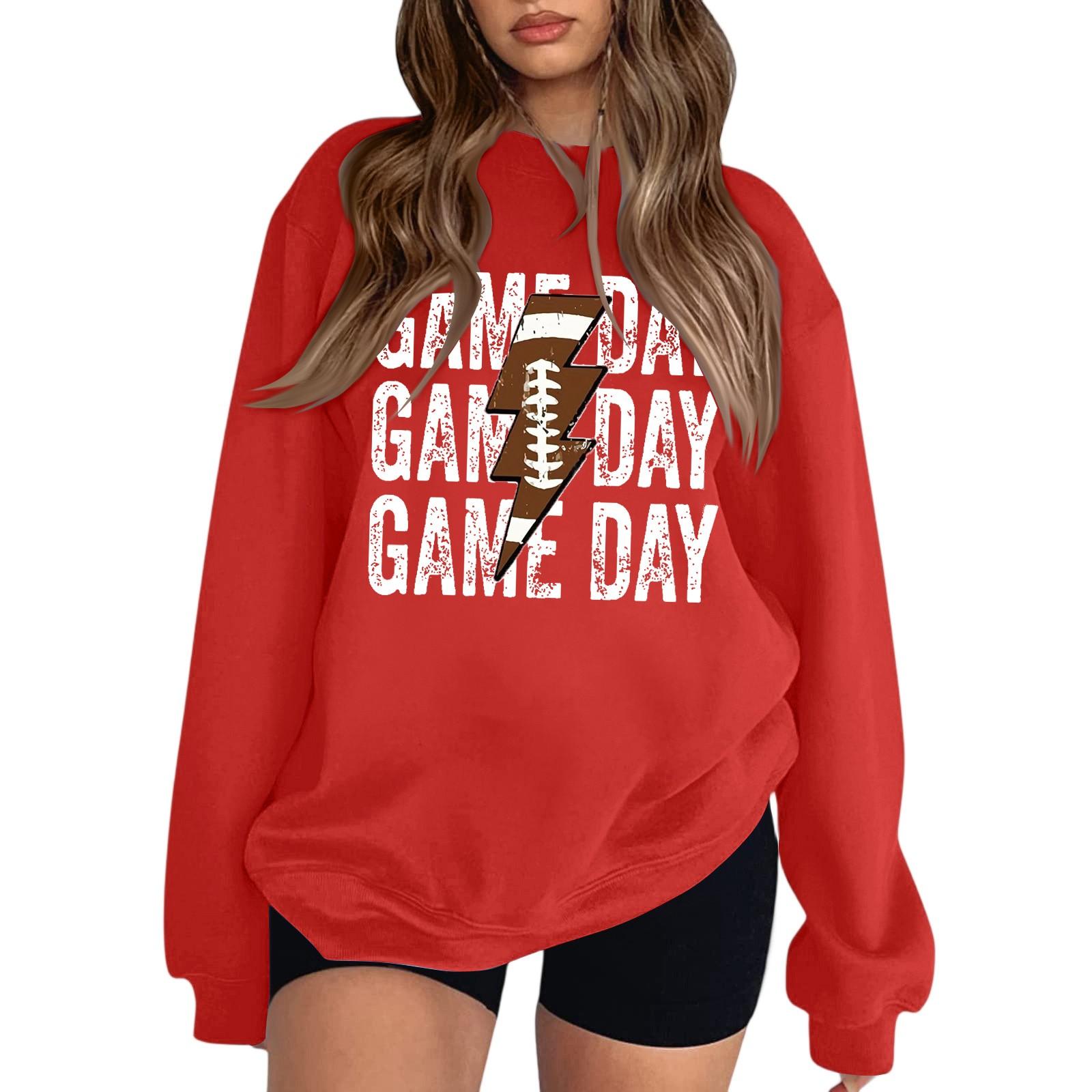 

Women s Fashion Round Neck Long Sleeve Colorful Ligtning Rugby Letter Sweatshirt XXL