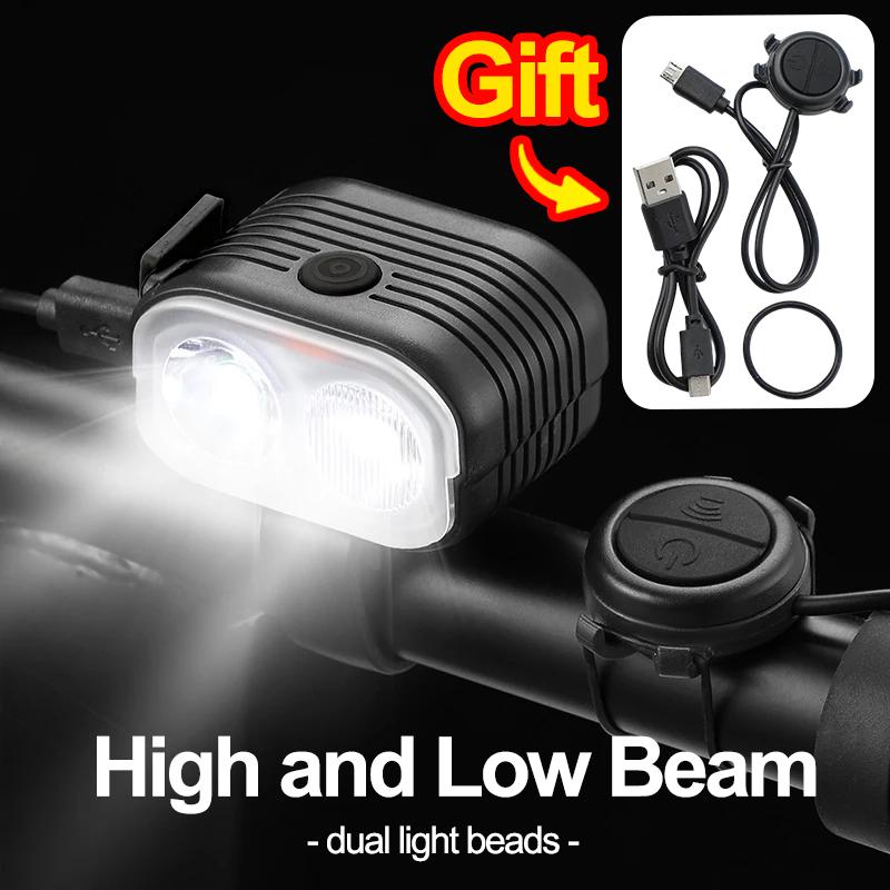 Dual-Beam Bicycle Headlight with Horn,Super Bright LED,High/Low Beam,6 Modes,USB Rechargeable,Waterproof,Safety Light for Night Riding,Road,Mountain