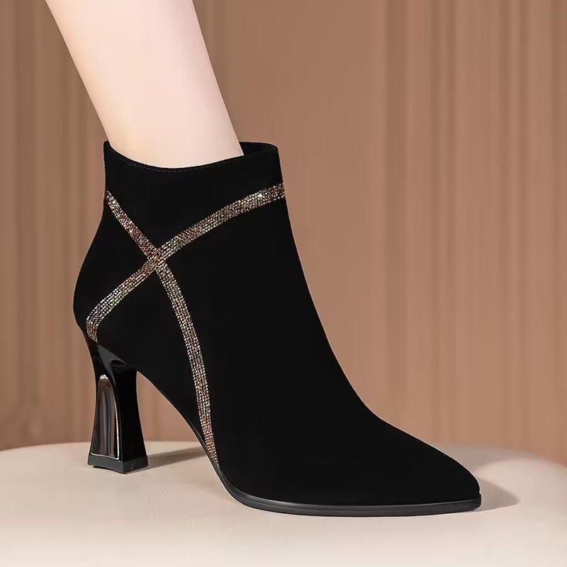 Fashion Suede Soft Booties Pointed Toe Heeled Y2k Footwear Woman Short Shoes Chic and Elegant Designer Luxury Pu Ankle Boots for Women