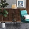 Two-Tier Metal and MDF Floor Lamp with Fabric Shade. 42x166cm. Black and Brown