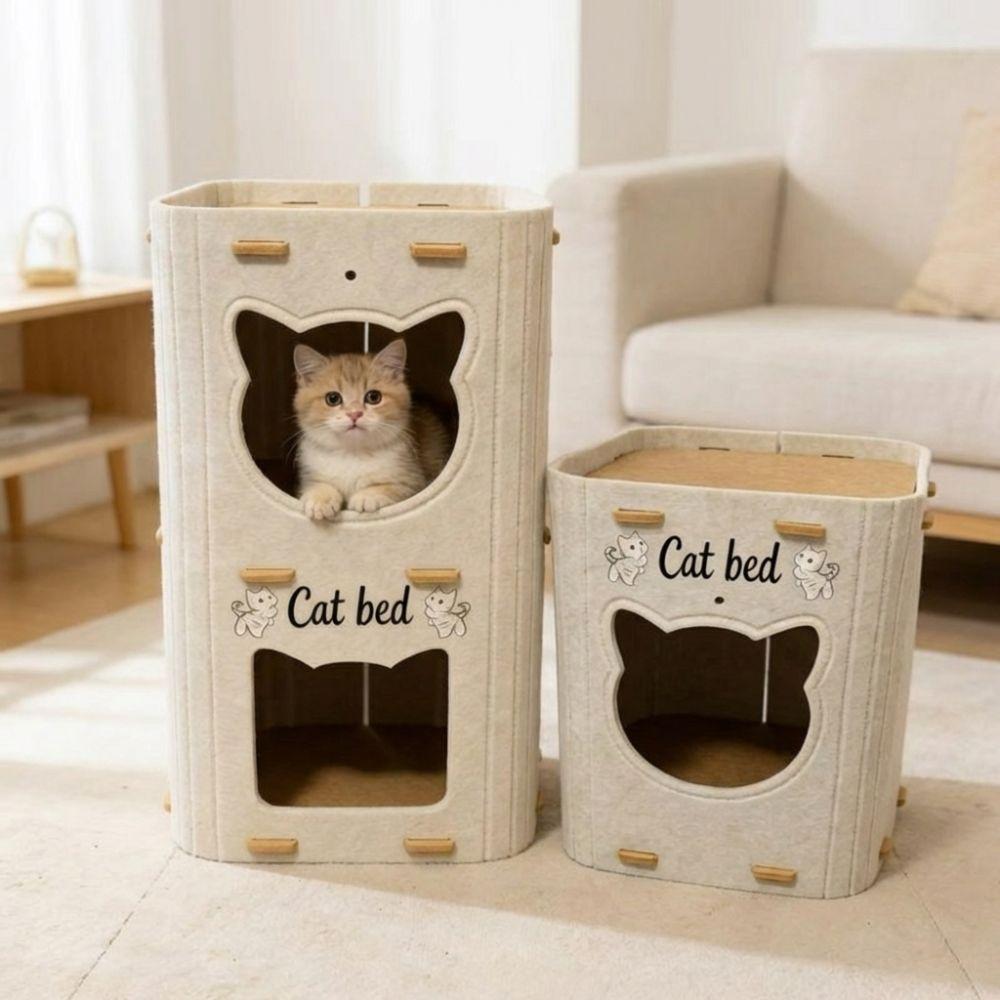 Double Layer Cat House Felt Cat Scratching Board Creativity Cat Castle Bed Cat Supplies