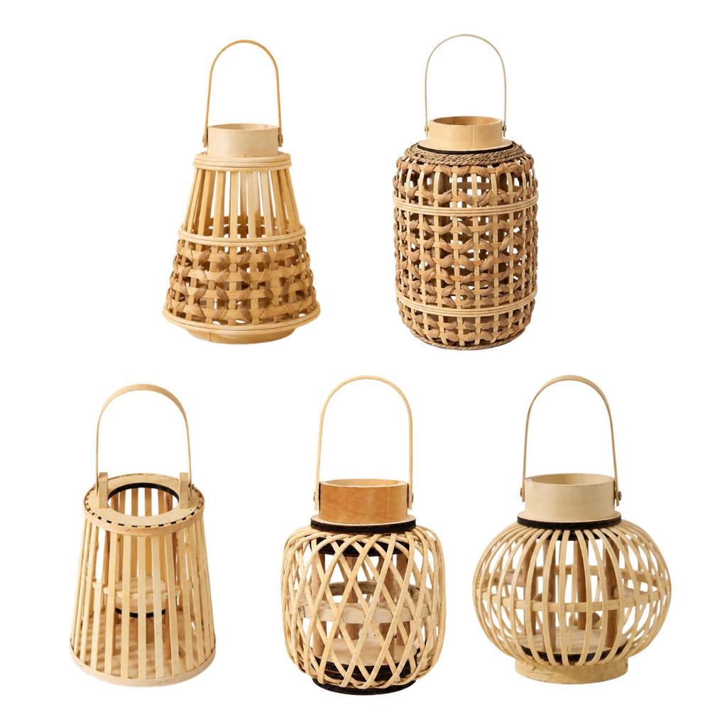 Stylish Woven Bamboo Candle Holder Lantern Rustic Decor for Living Room Table Mantel Farmhouse Home Decorations