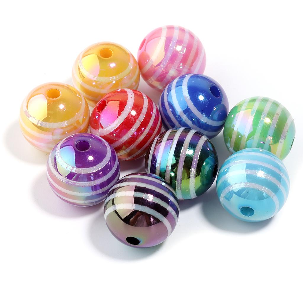 10pcs Acrylic Plated Color Beads UV Loose Round Ball Bead for DIY Beadable Pen Jewelry Making Bracelet Phone Chain Materials