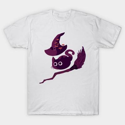 Asian Size Cotton Unisex Tshirt Print T-shirt Witch Cat, Witch-Craft T-shirt No-Cut Print Regular Fit