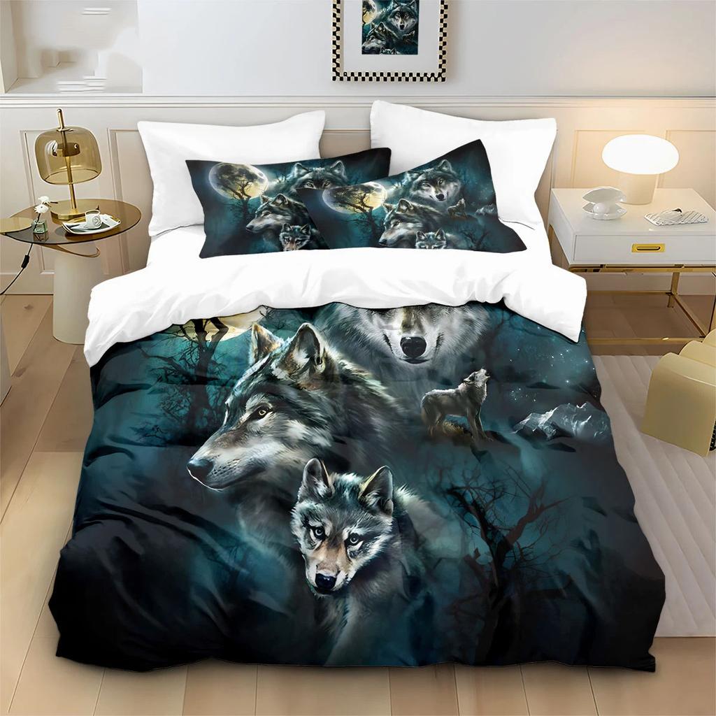 Quilt Cover 3D Printed Cartoon Wolf Duvet Comforter 100% Polyester Soft And Comfortable Night Sky Bedding Sheets Sets