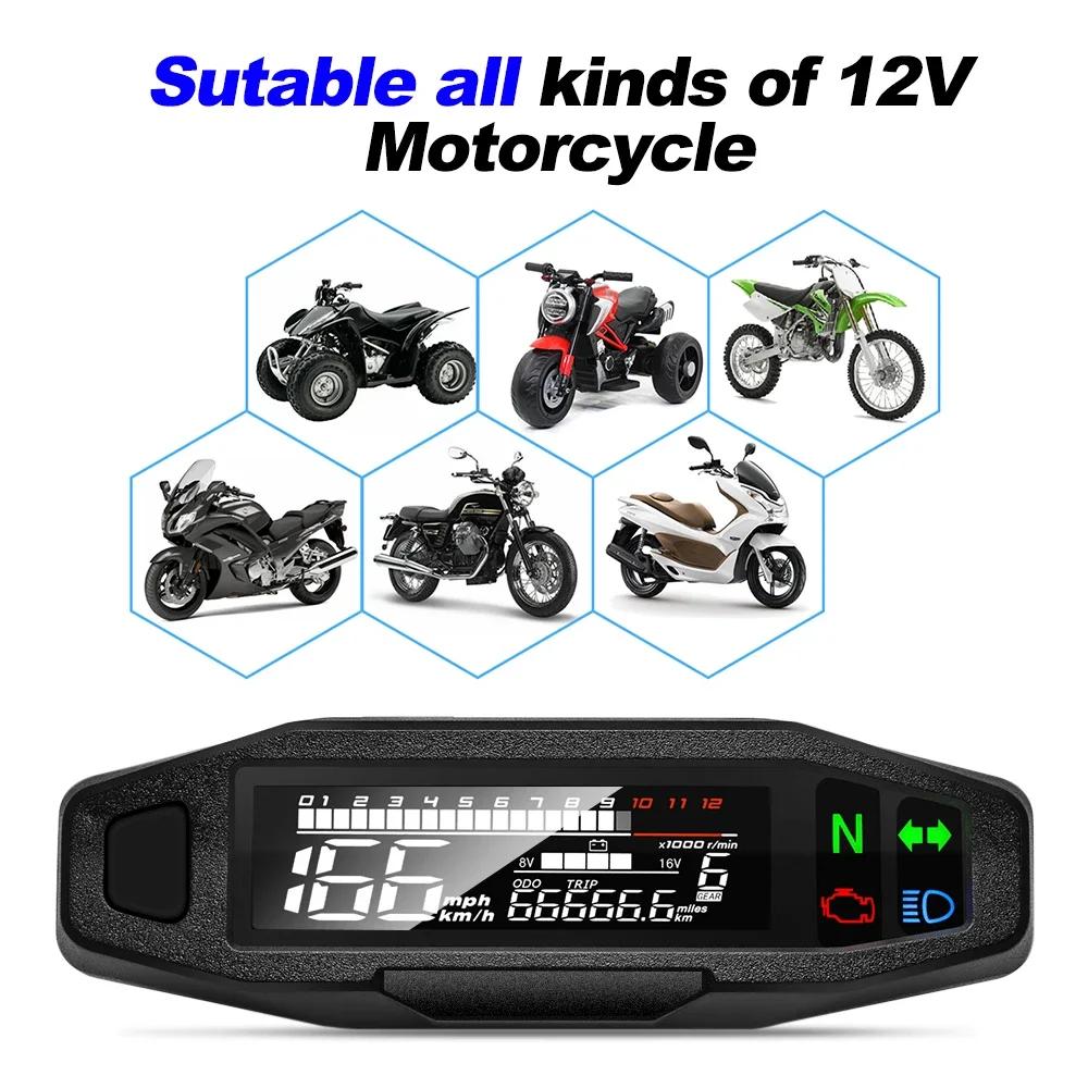 Vitezometru digital pentru motociclete 12V Tahometru Tahometru Instrument Senzor de viteză Indicator de combustibil Taho RPM Contor rezistent la apă