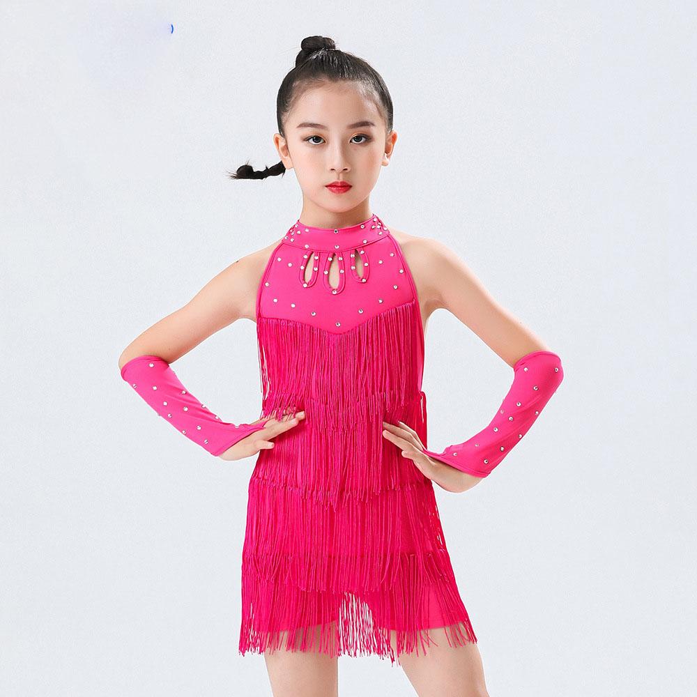 Šaty na latinskoamerické tance pro dívky Jednobarevné střapce Taneční šaty Dětský vysoce kvalitní profesionální soutěžní oblek Kostým na tango