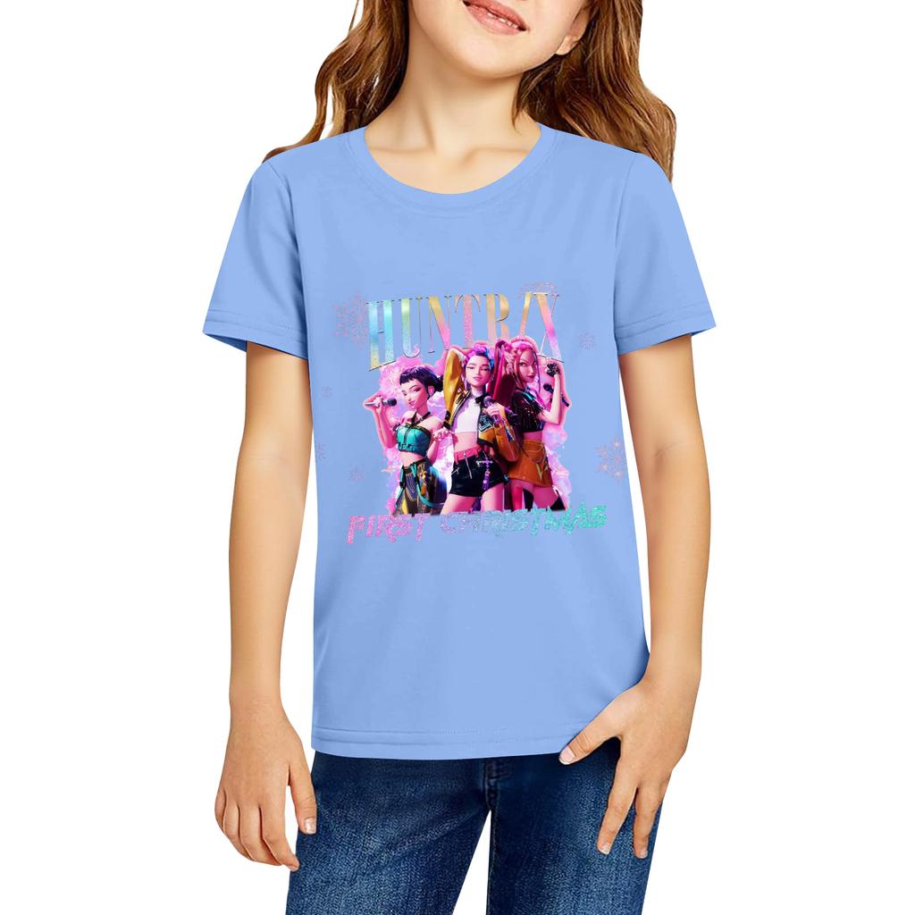 Fashionable Round Neck Short Sleeve Work Clothes Printed Tops For KID Summer Tops