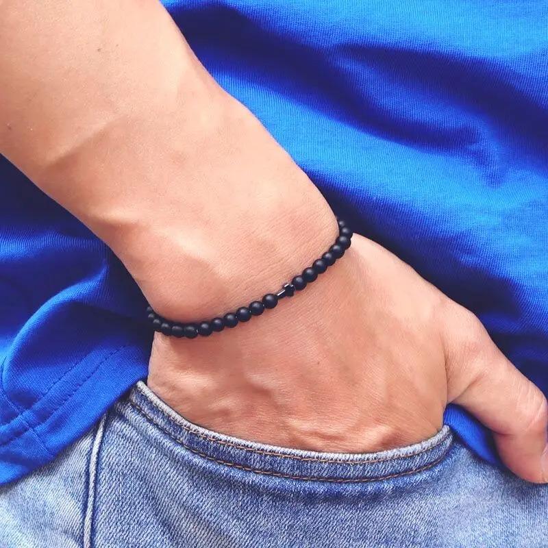 Nowa Bransoletka Krzyżyk Męska 4mm Bransoletka z Kamienia Naturalnego Naturalny Tygrysie Oko Koraliki Ryżowe Bransoletka Homme Akcesoria Męskie