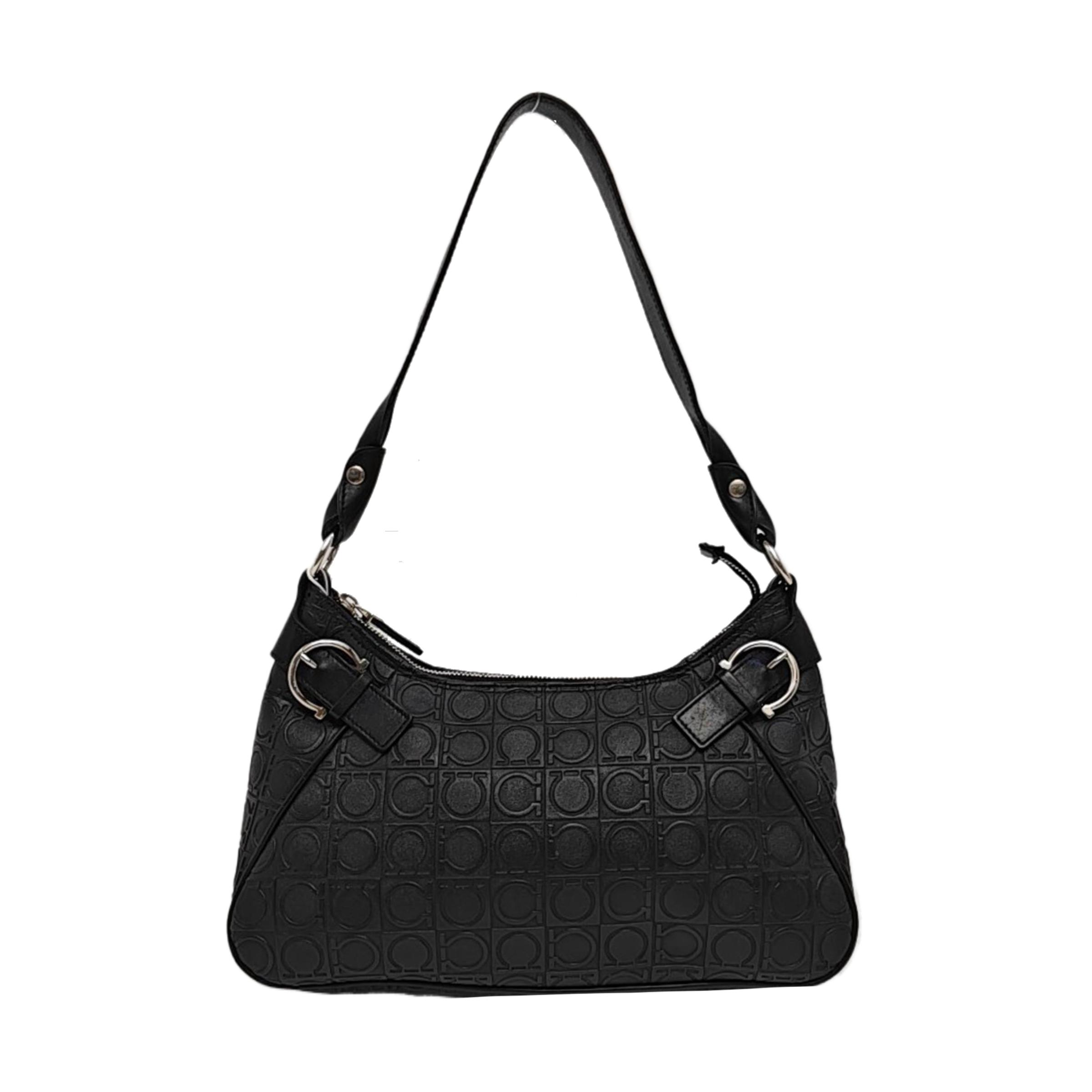[Pre-Owned] Gancini Black Leather Shoulder Bag - Good #9XSON5 ONE SIZE