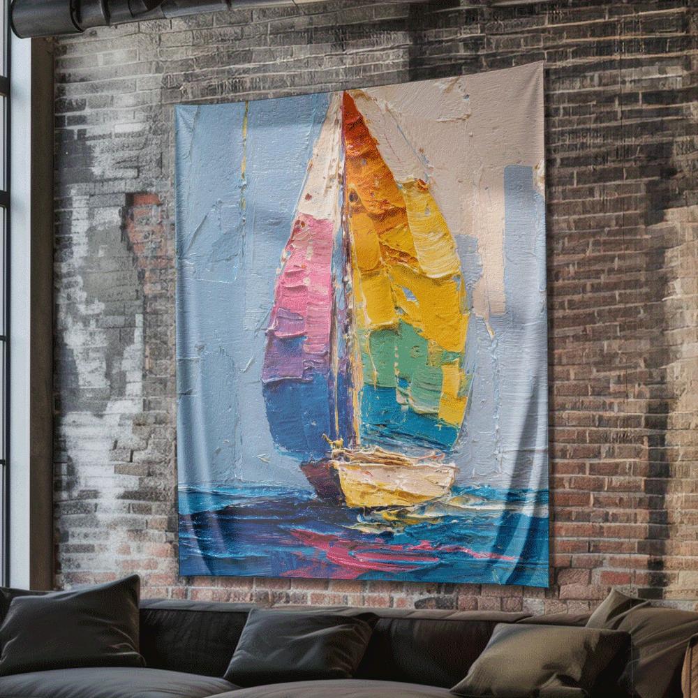 Ocean Sailing Boat Pattern Digital Printing Polyester Wall Tapestry Suitable for Use In Living Rooms Bedrooms Offices Bars Party