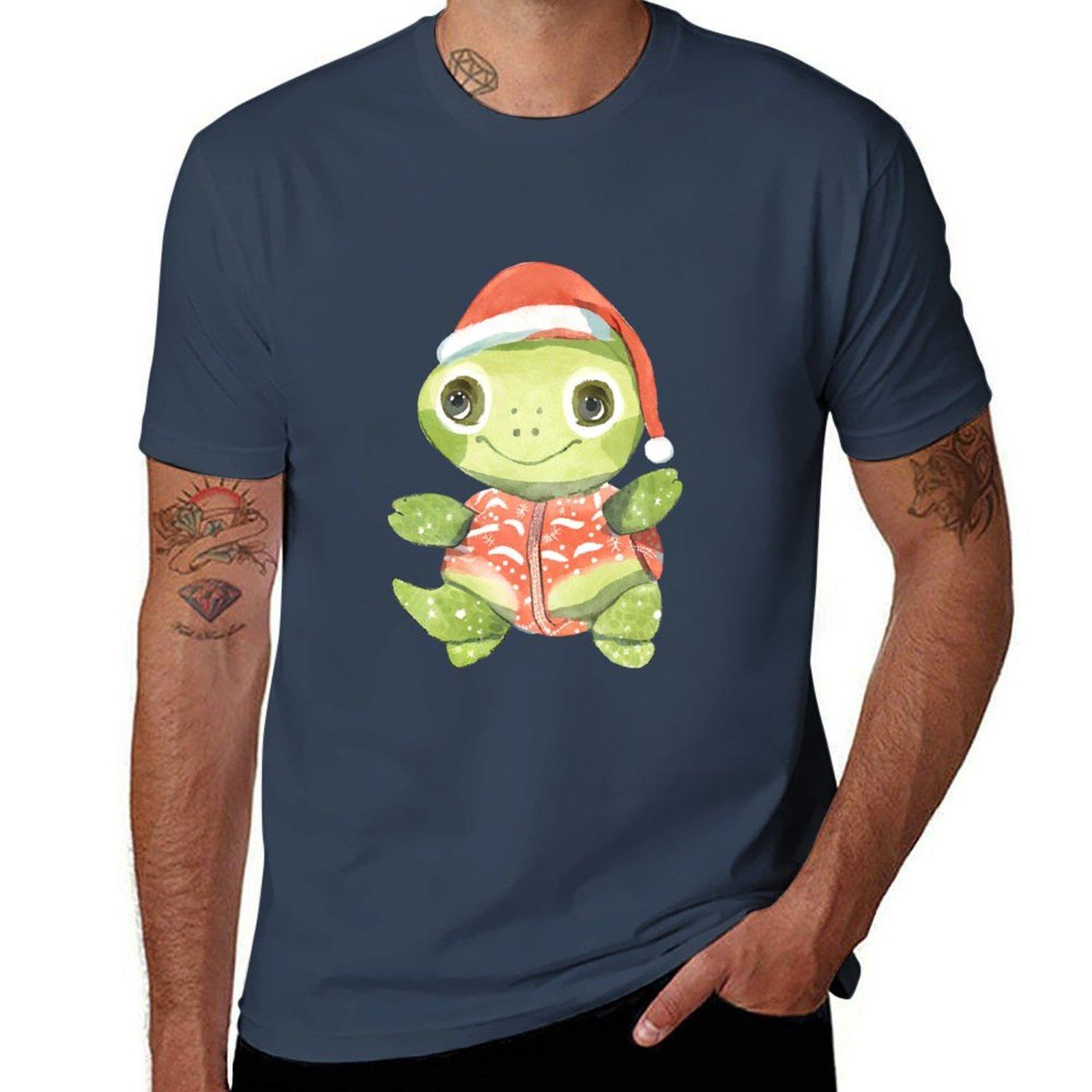 Cute baby turtle wearing Christmas costume TShirt Creative Graphic Tee Shirt S