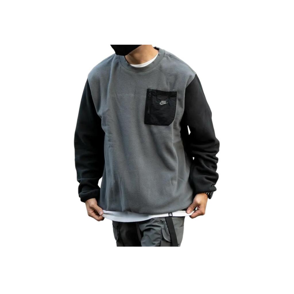 Nike Sportovní fleecová mikina s potiskem loga a přední kapsou Pánské topy Šedá FD2376-068