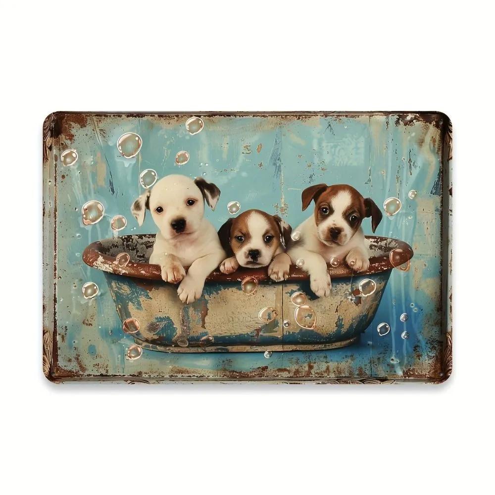 Retro Tin Puppy Christmas Toys Metal Wall Sign 20x30cm Holiday Home Decor