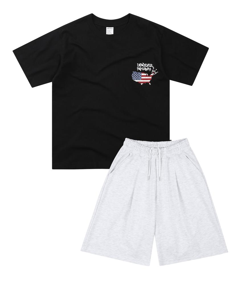 PAPERBOY [Set] Usa Vintage Short Sleeve Half Pants Set-White