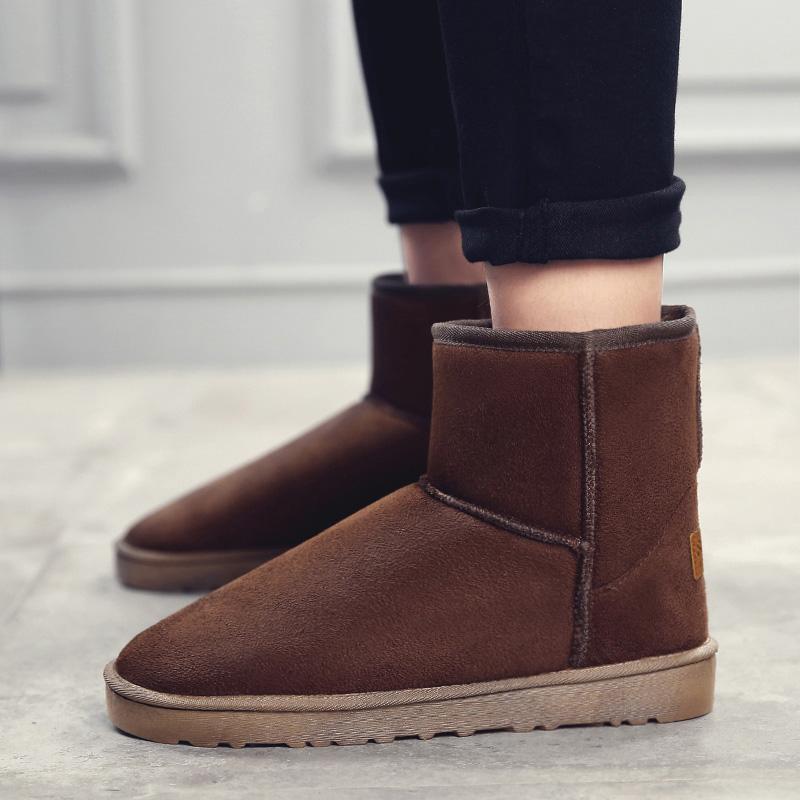 Fashion Brown Suede Men's Winter Boots Outdoor Warm Plush Snow Boots Men Fur Ankle Boots for Women Slip On Cotton Shoes botas masculino