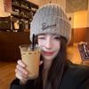 Letter Embroidered Knitted Hat Autumn and Winter Warm Solid Color Woolen Hat Big Head Circumference Showing Face Small Woolen Hat