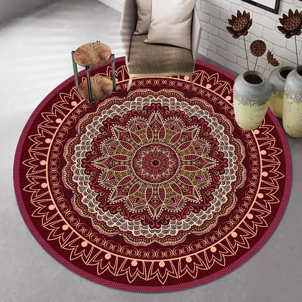 Bohemian Mandala Round Carpet Ethnic Style Vintage Floral Rug Living Room Coffee Table Sofa Mat Bedroom Hanging Basket Chair Mat
