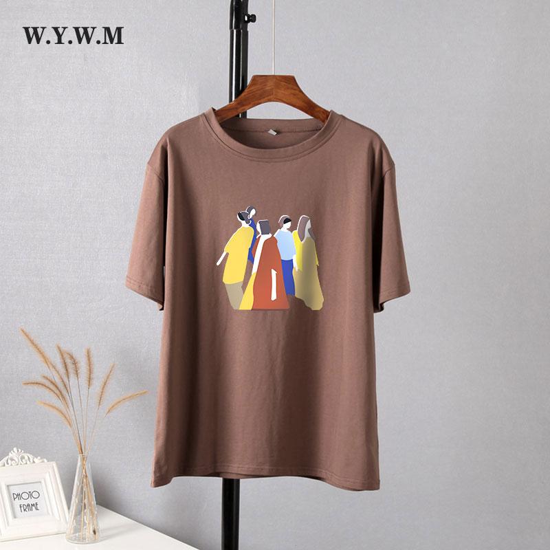 

WYWM летняя женская футболка с эстетическим принтом в стиле Харадзюку, свободные футболки с рисунком, хлопковые повседневные женские топы с короткими рукавами