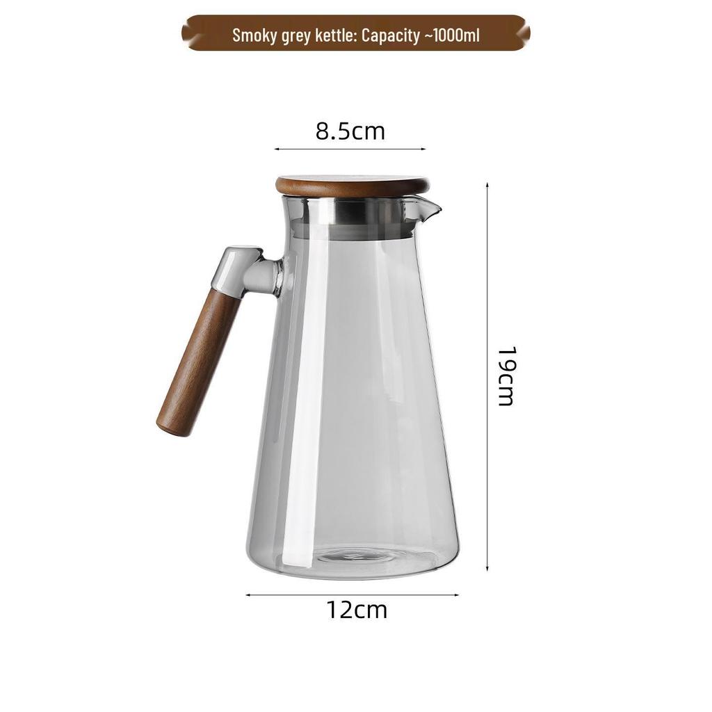 High-Temperature Resistant Tea Cup Set: Thickened Borosilicate Glass with Wooden Pistol Grip Handle