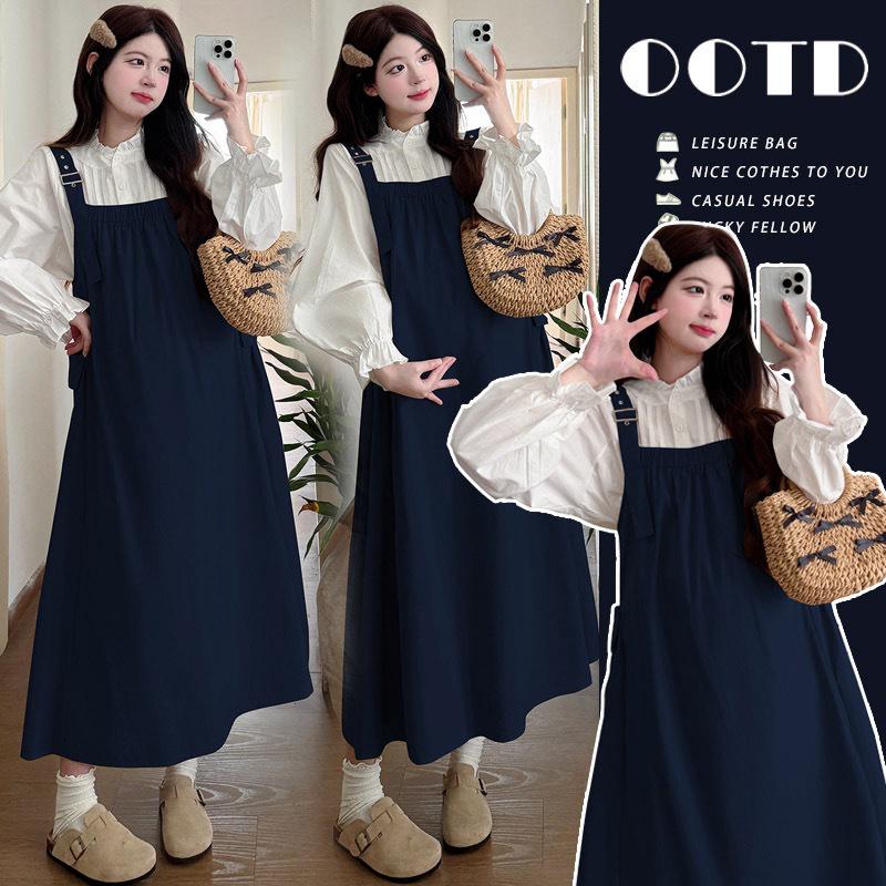 Spring Maternity Korean Lace-Collar Overall Dress Set XL
