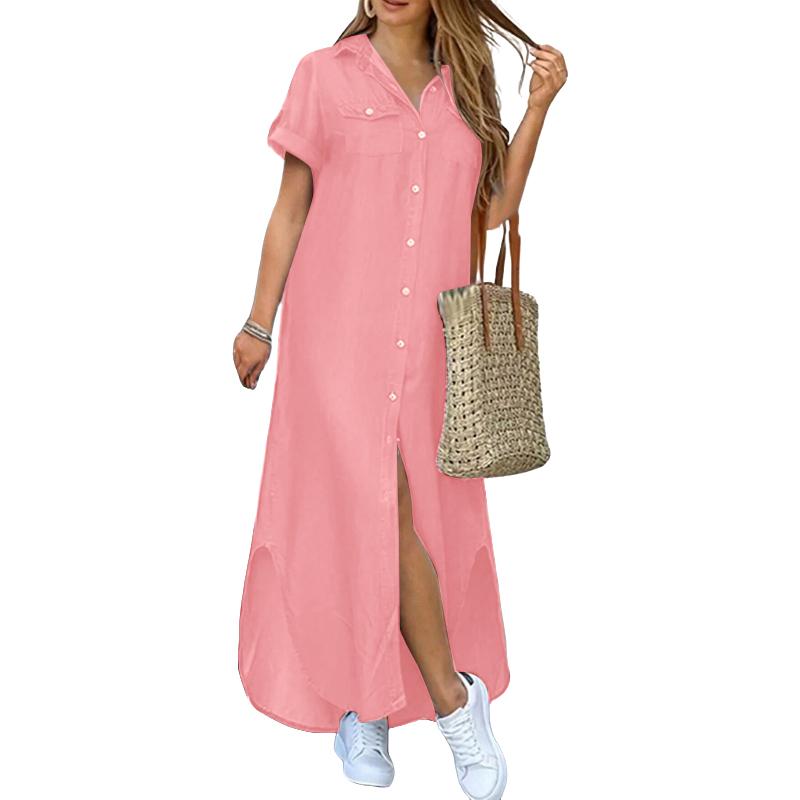 

ZANZEA Женское повседневное платье-рубашка с отложным воротником, свободное, летнее, с коротким рукавом XL
