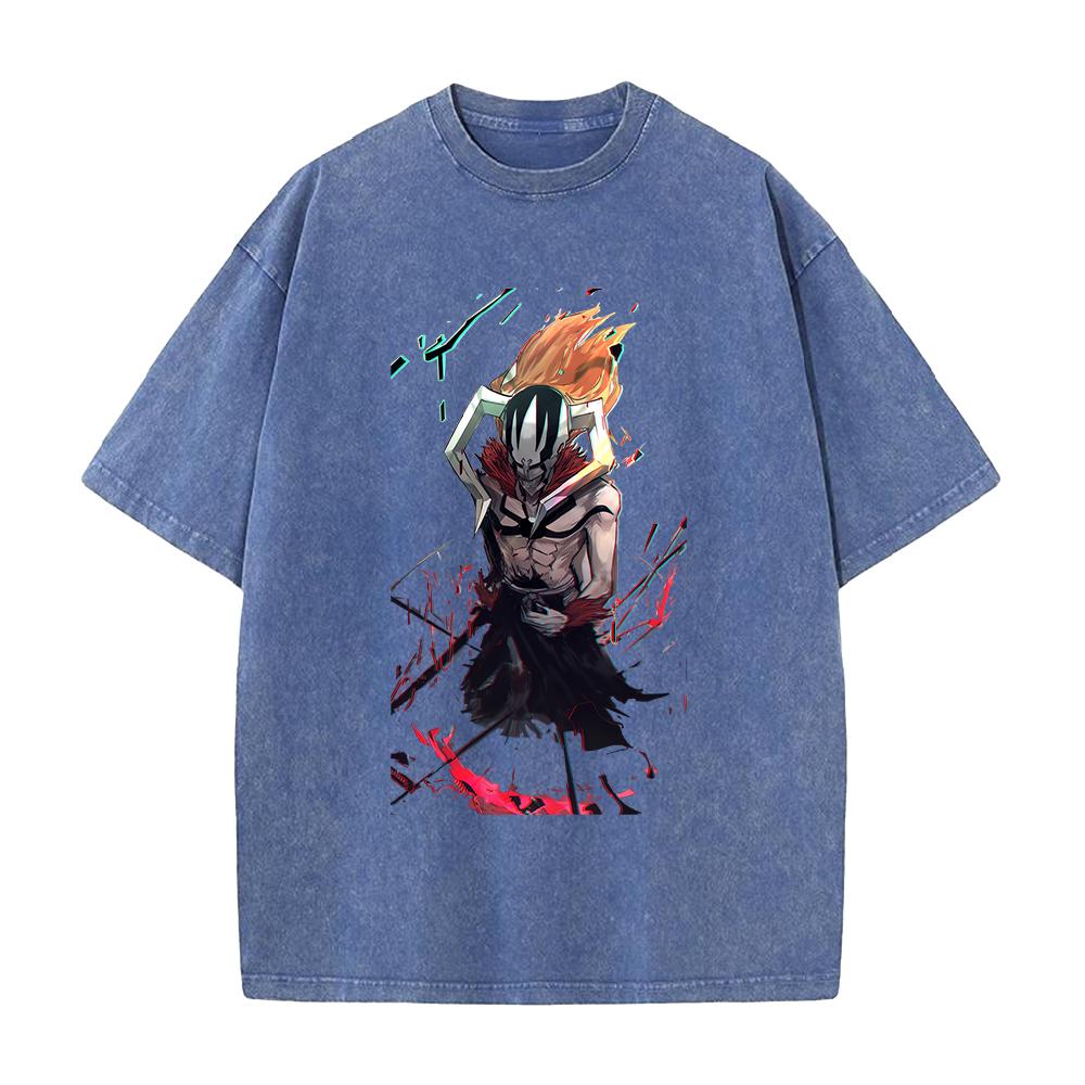 BLEACH Kurosaki Ichigo Anime Printed Tee Men Women Washed Cotton T-shirts Manga Vintage T Shirt Harajuku Male Oversized Tshirt