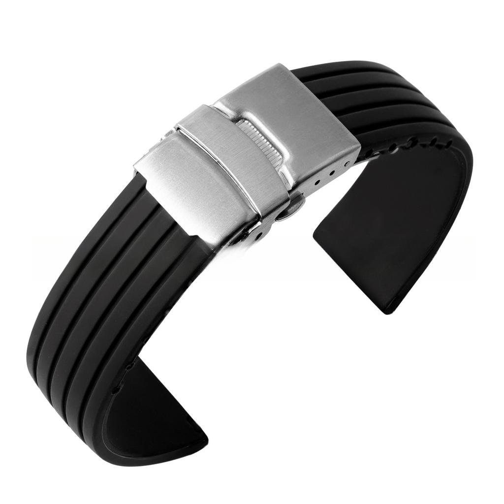 Wasserdichtes Silikonkautschuk-Uhrenarmband mit Faltschließe, 16–24 mm