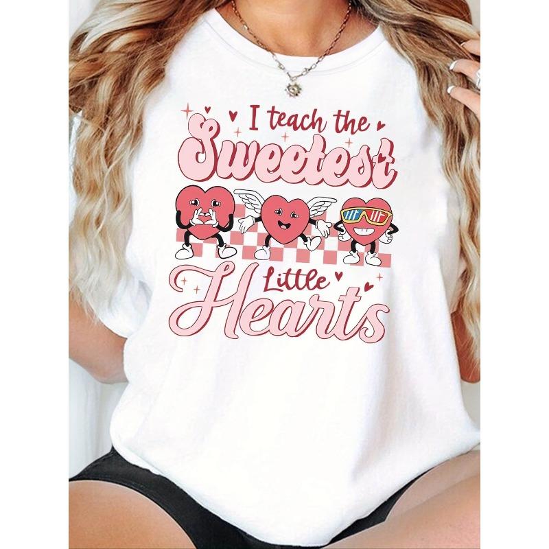

European Size Women S Cute Teacher T-Shirt | I Teach the Sweetest Little Hearts Valentine S Day Graphic Tee with Hearts, Angels & Cupid 4XL