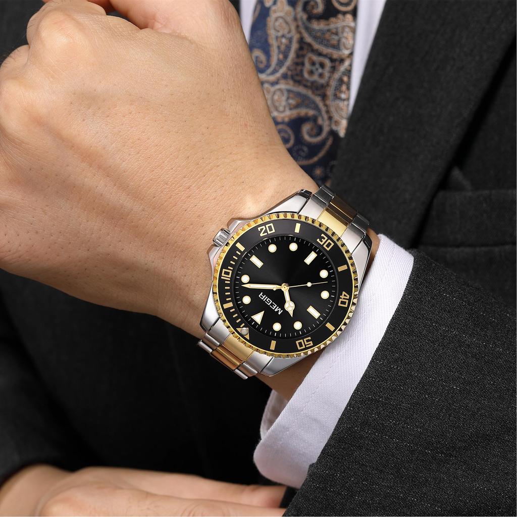 MEGIR Luxury Stainless Steel Strap Men's Business Wristwatches Waterproof Male Quartz Military Watches Clock Reloj Hombre 1090