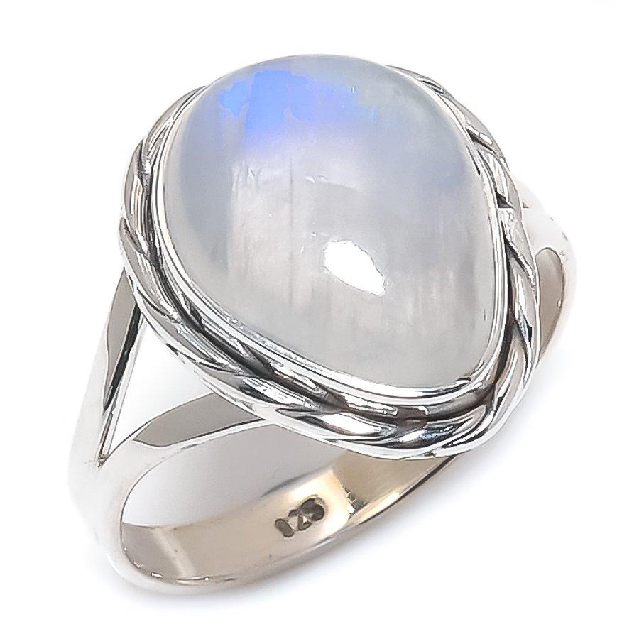 Natural Rainbow Moonstone Gemstone 925 Solid Silver Jewelry Ring Size 10 k4R45