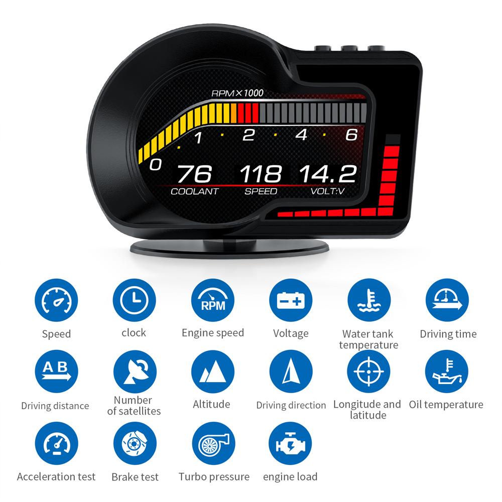 Car HUD OBD+GPS Gauge 6 Alarm Functions Accelerated Test Brake Test Universal