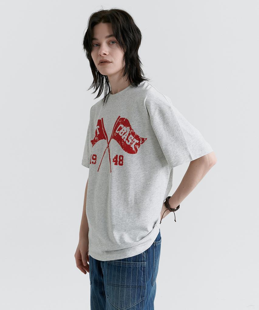 MAGOODGAN Swagber 3598 East Coast Oversized Red At Melange Grey Short Sleeve Tee