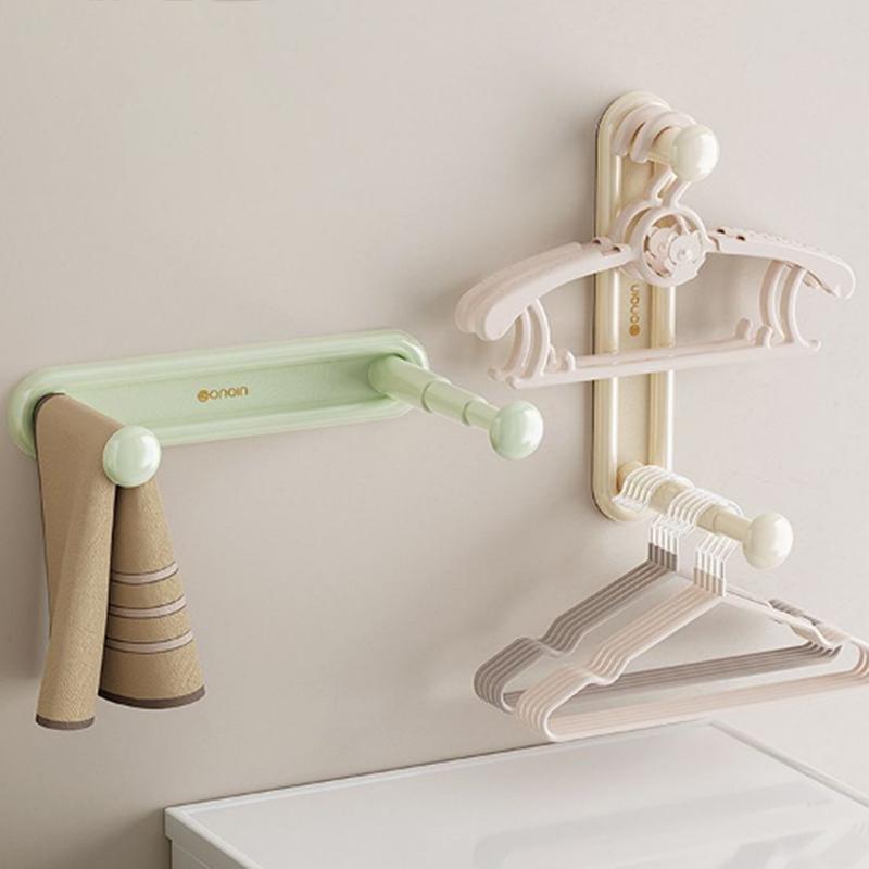 Adjustable Non-Perforated Wall Mounted Clothes Hanger Storage Rack - Multifunctional Hooks Space Saving Organizer For Wardrobe