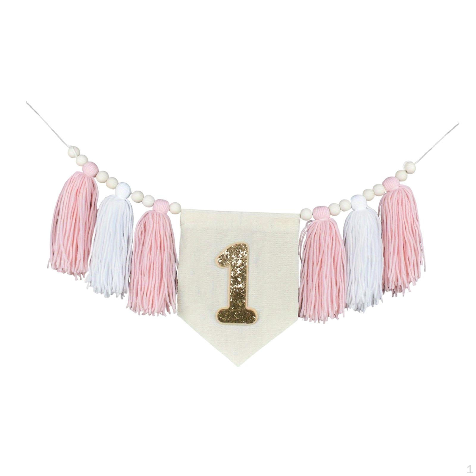 

1ST Birthday High Chair Banner Party Decorations Durability Hanging Ornament with Tassel розовый