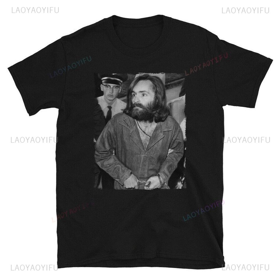 Charles Manson Shortsleev Printed TShirt Manson Family American Criminal Cult Men Quality Streetwear Casual Harajuku Tee Shirt