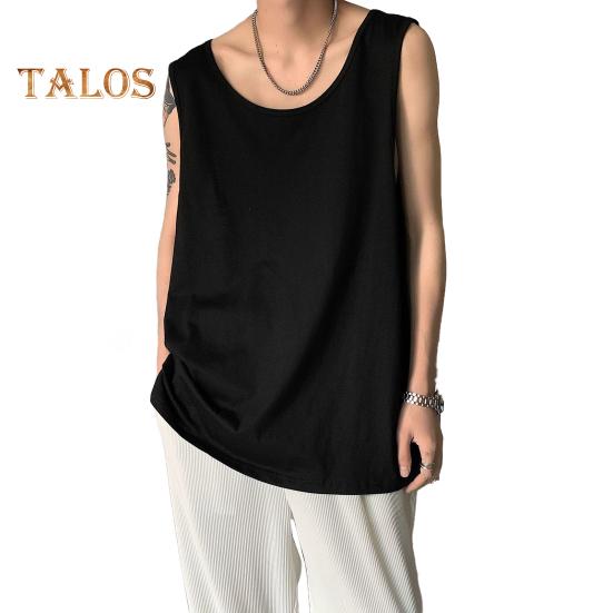 Men Vest Sleeveless Round Neck Solid Color Vest Loose Fit Casual Sport Tank Tops Streetwear Daily Wear